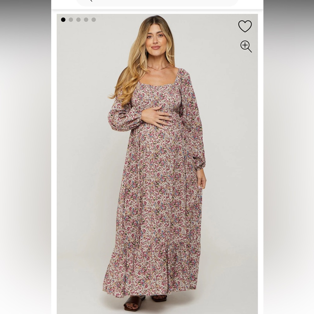 Mauve Floral Long Sleeve Maternity Maxi Dress